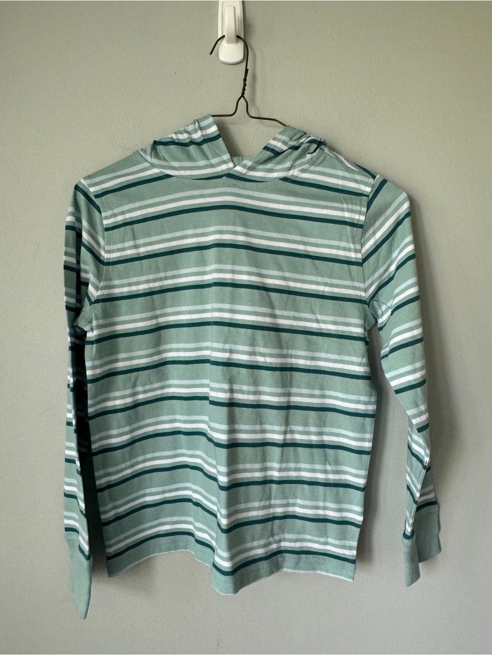 Crewcuts Mint Green Striped Long Sleeve Hoodie Tee